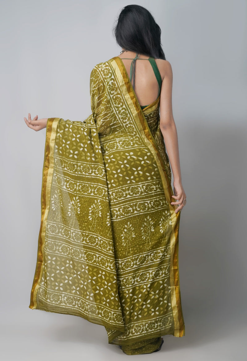 Online Shopping for Green Pure Preet Dabu Mulmul  Cotton Saree with Dabu from Rajasthan at Unnatisilks.com India
