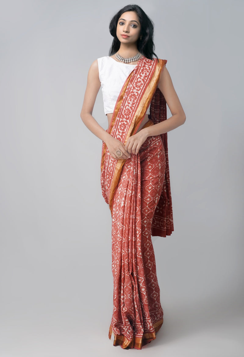 Burgundy Pure Preet Dabu Mulmul  Cotton Saree