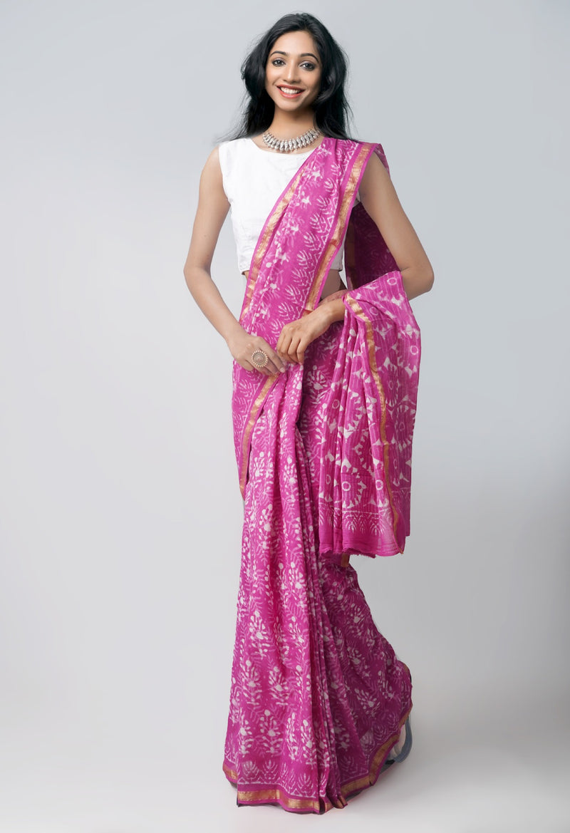 Pink Pure Preet Dabu Mulmul  Cotton Saree