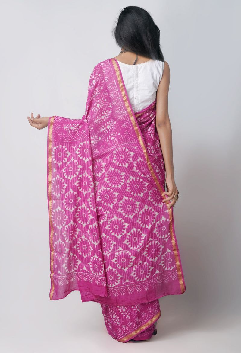 Online Shopping for Pink Pure Preet Dabu Mulmul  Cotton Saree with Dabu from Rajasthan at Unnatisilks.com India
