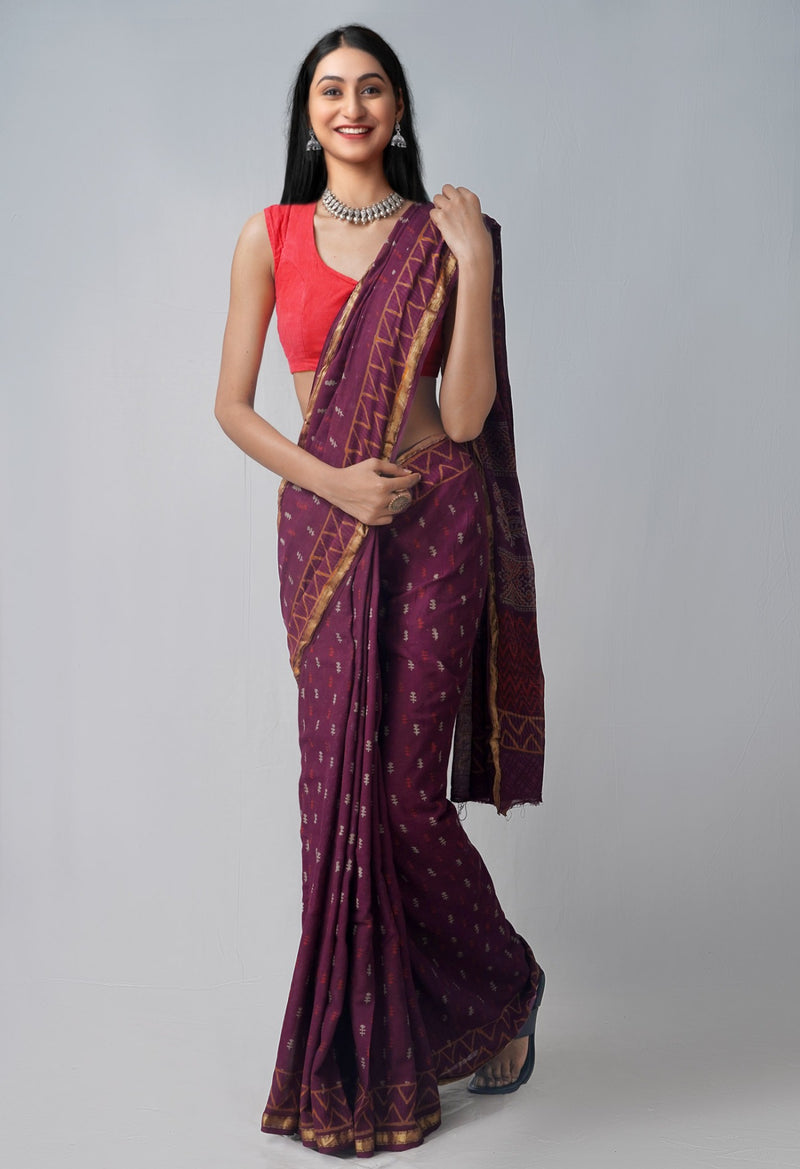 Maroon  Napthol Printed Cotton Saree