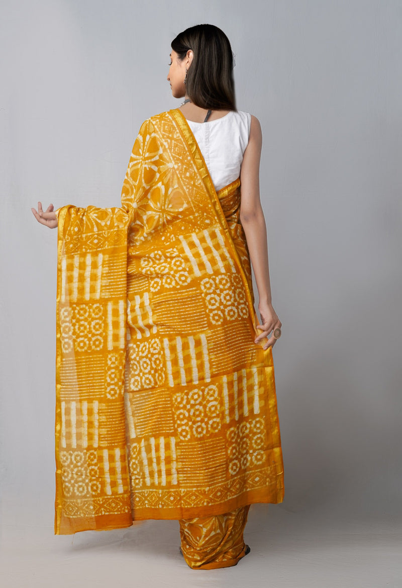 Online Shopping for Mustard Yellow Pure Preet Dabu Mulmul  Cotton Saree with Dabu from Rajasthan at Unnatisilks.com India
