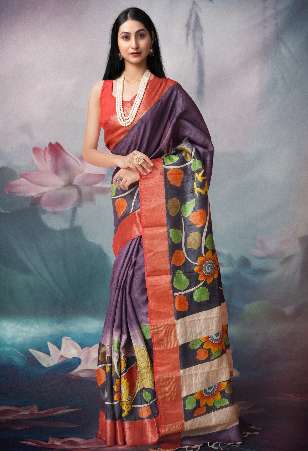 Online Shopping for Black Pure Handloom Bengal Fusion Print  Silk Saree with Fancy/Ethnic Prints from West Bengal at Unnatisilks.com India
