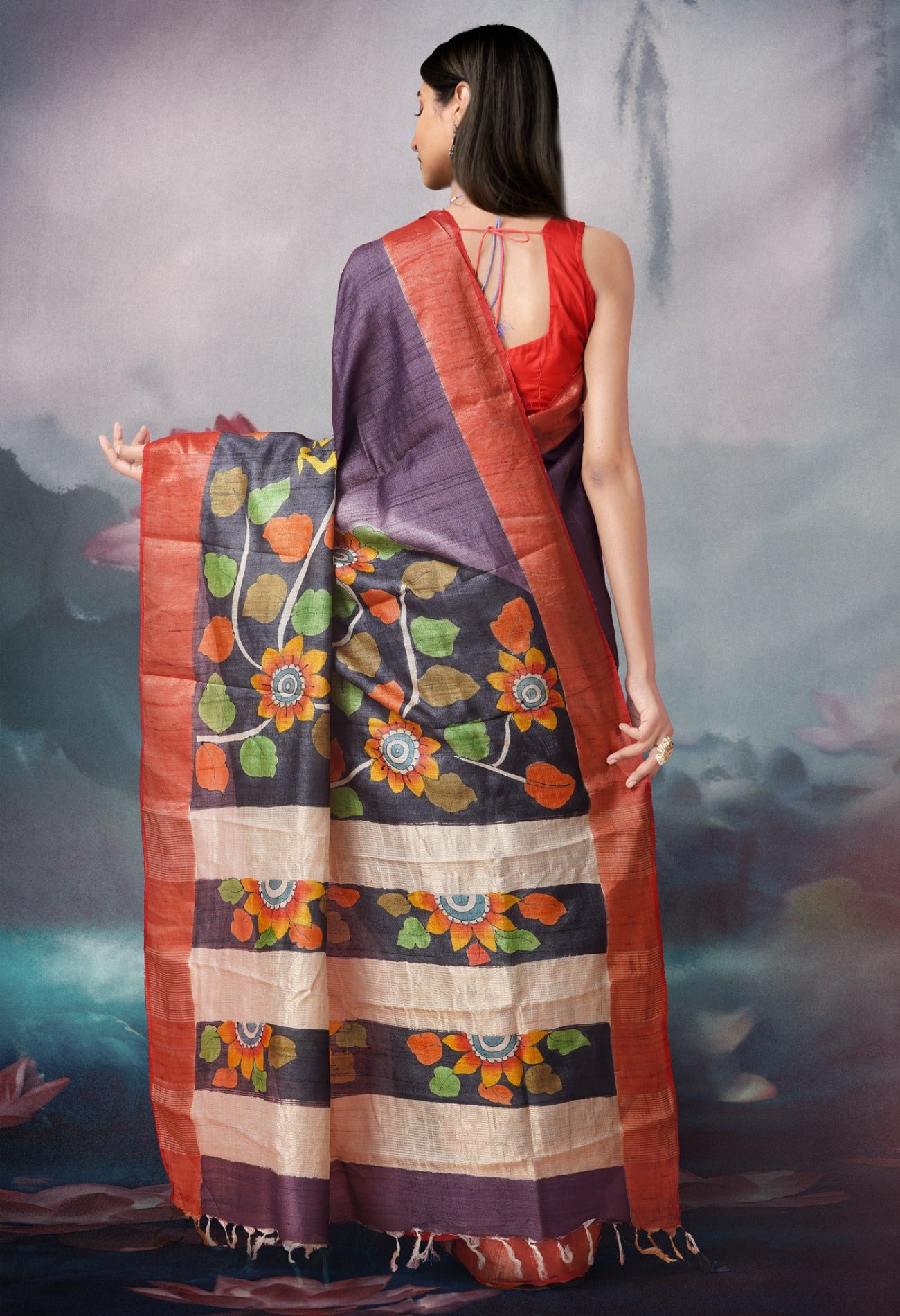Online Shopping for Black Pure Handloom Bengal Fusion Print  Silk Saree with Fancy/Ethnic Prints from West Bengal at Unnatisilks.com India
