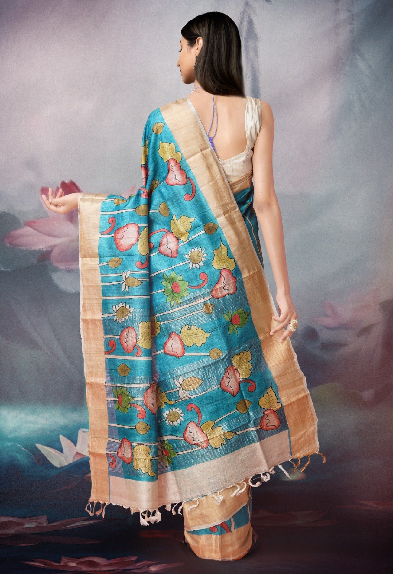 Online Shopping for Blue Pure Handloom Bengal Fusion Print  Silk Saree with Fancy/Ethnic Prints from West Bengal at Unnatisilks.com India
