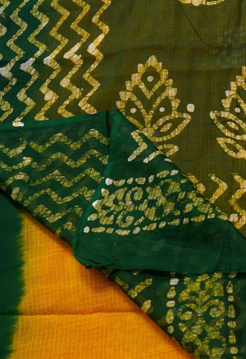 Yellow-Green Pure Batik Kota Cotton Saree-UNM62862
