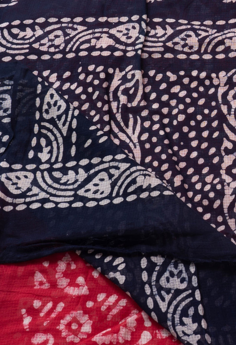 Pink Navy Blue Pure Batik Kota Cotton Saree-UNM62868