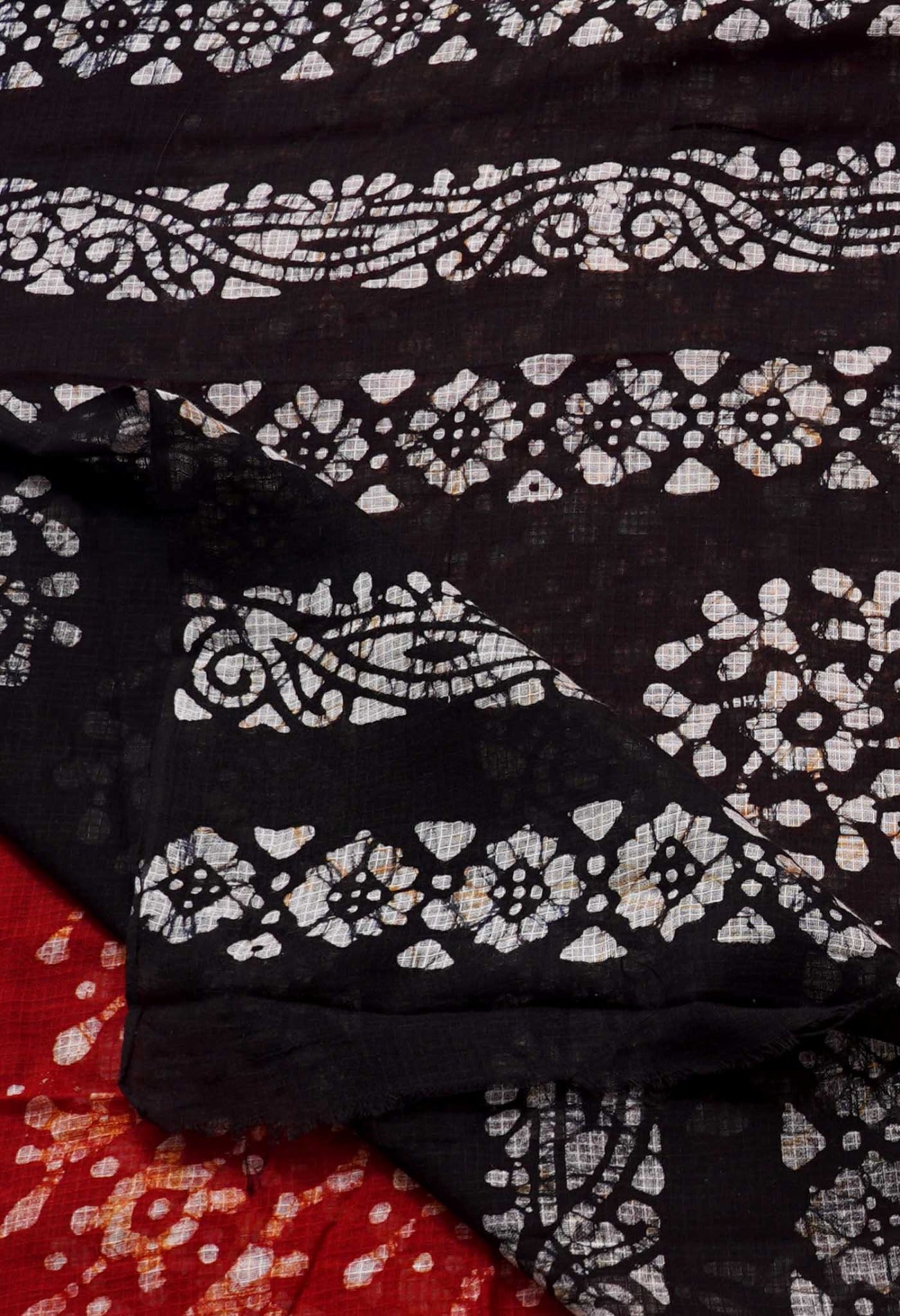 Red-Black Pure Batik Kota Cotton Saree