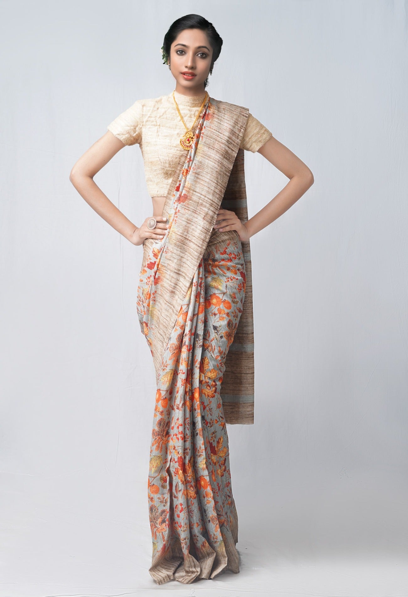 Online Shopping for Grey  Skin Printed Jute  Sico Saree with Fancy/Ethnic Prints from Chhattisgarh at Unnatisilks.com India
