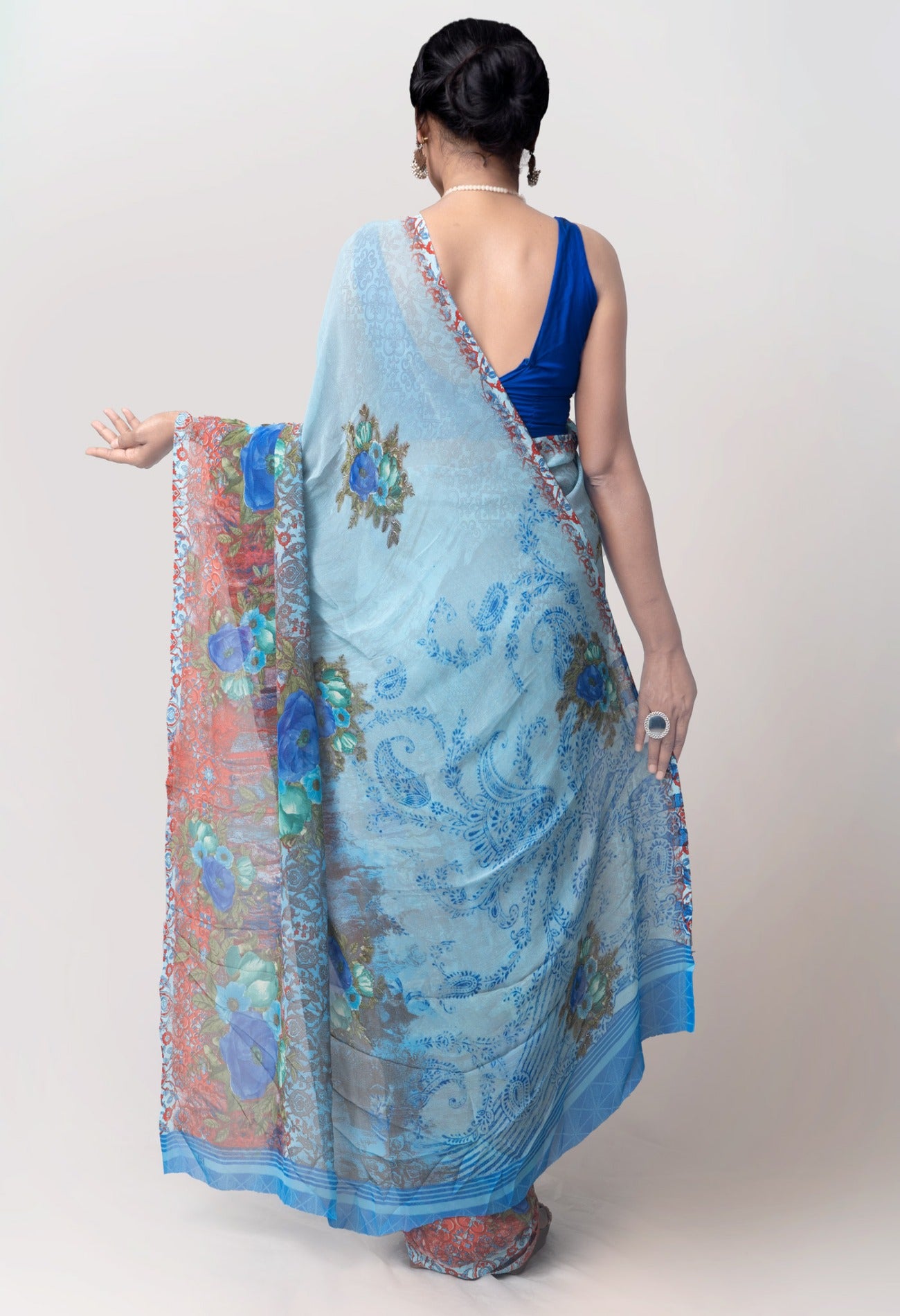 Online Shopping for Blue  Printed Art Chiffon Saree with Fancy/Ethnic Prints from Punjab at Unnatisilks.com India
