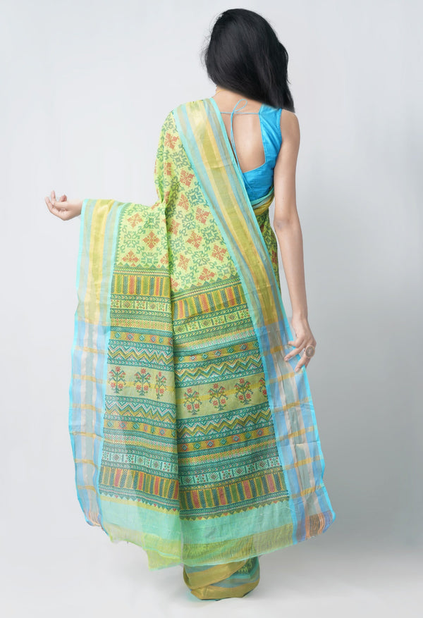 Online Shopping for Green Pure Pavani Mangalgiri Cotton Saree with Hand Block Prints from Andhra Pradesh at Unnatisilks.com India

