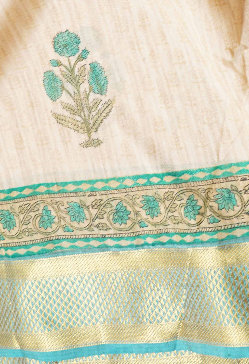 Online Shopping for Cream  Bengal Tussar  Silk Saree with Fancy/Ethnic Prints from West Bengal at Unnatisilks.com India
