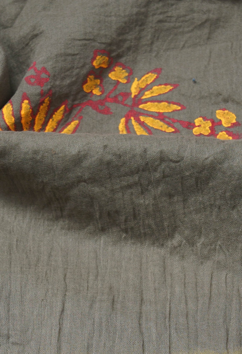 Online Shopping for Grey Pure Hand Block Printed Mulmul  Cotton Saree with Hand Block Prints from Rajasthan at Unnatisilks.com India
