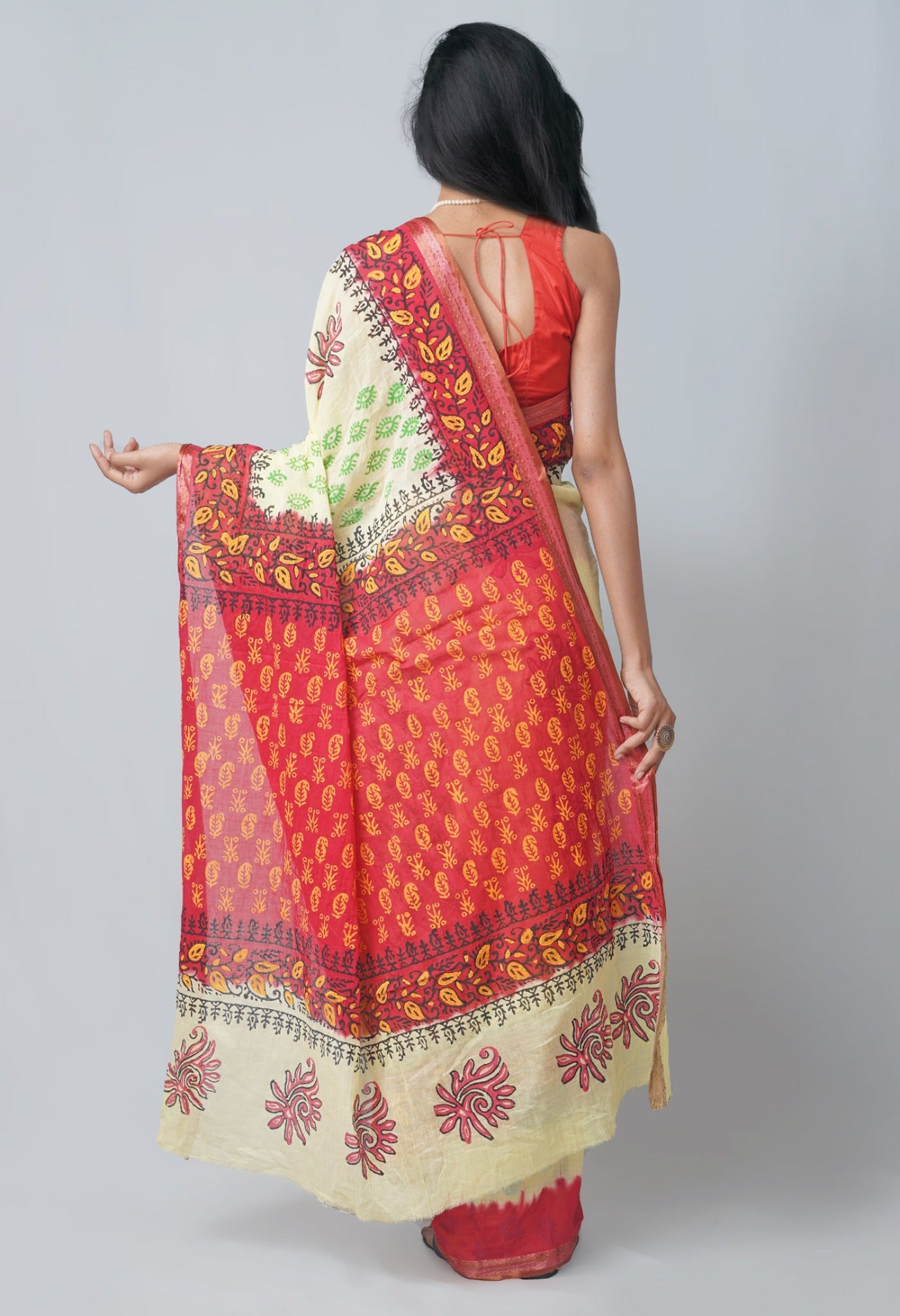 Online Shopping for Yellow Pure Hand Block Printed Mulmul  Cotton Saree with Hand Block Prints from Rajasthan at Unnatisilks.com India
