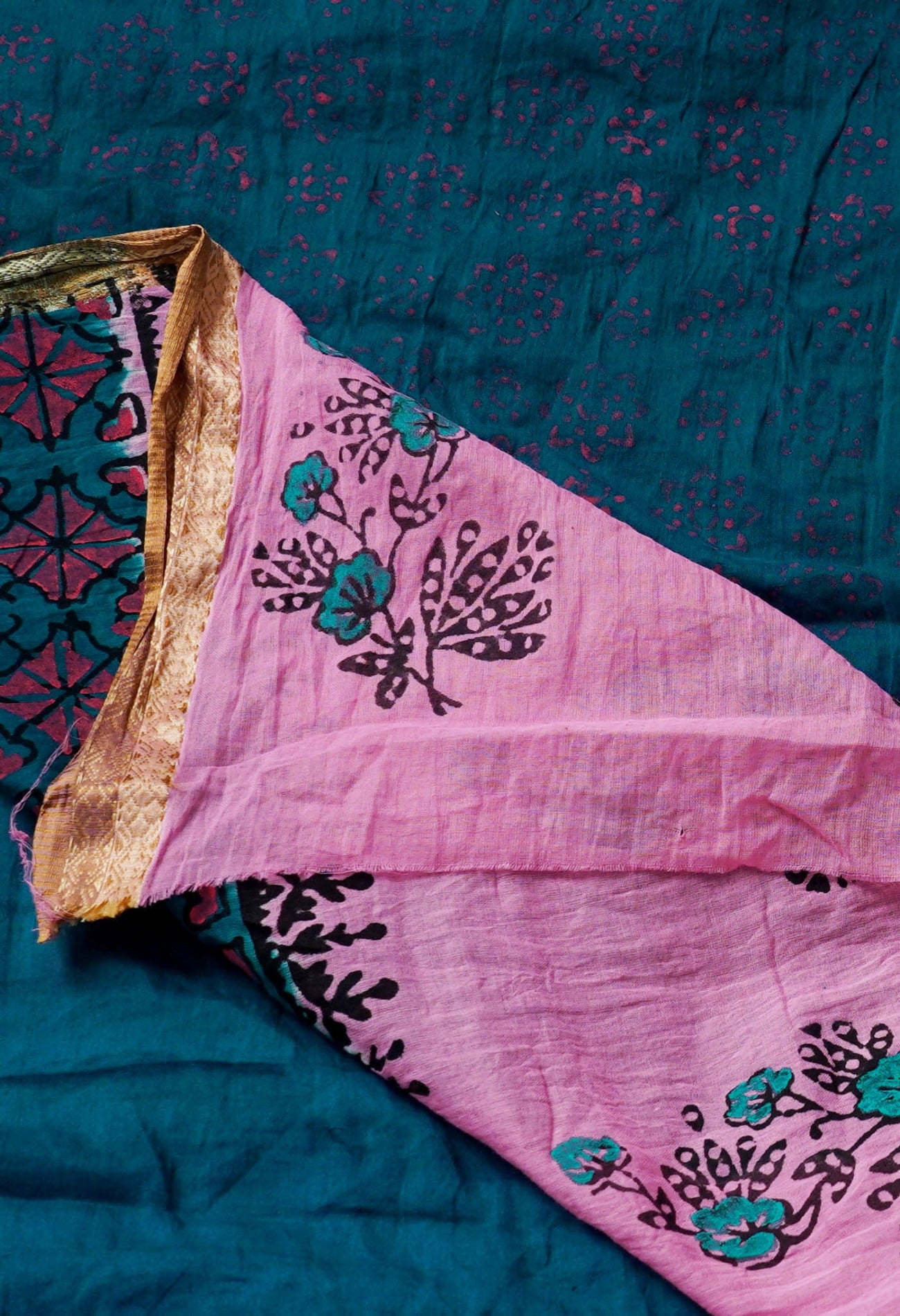 Pink Pure Hand Block Printed Mulmul  Cotton Saree