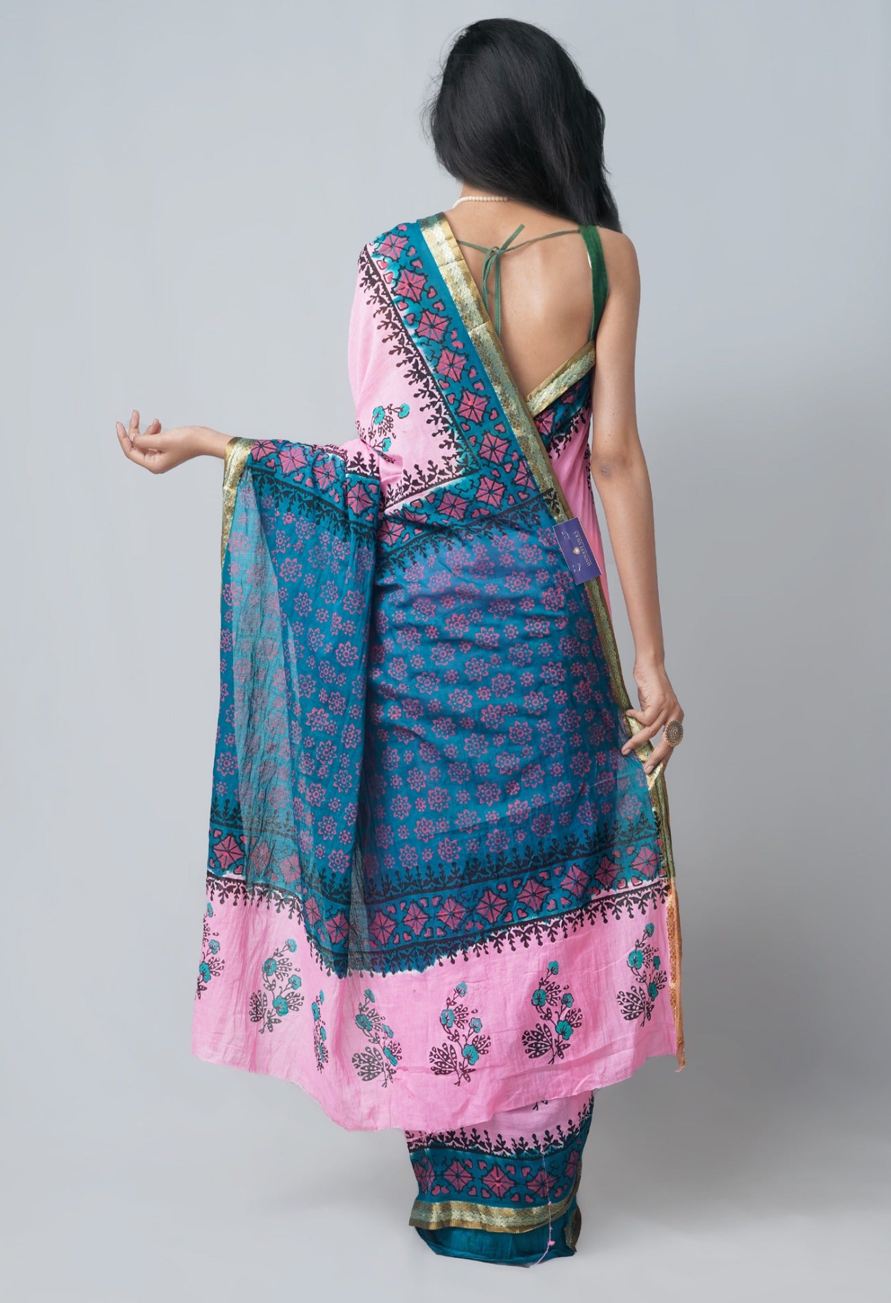 Online Shopping for Pink Pure Hand Block Printed Mulmul  Cotton Saree with Hand Block Prints from Rajasthan at Unnatisilks.com India
