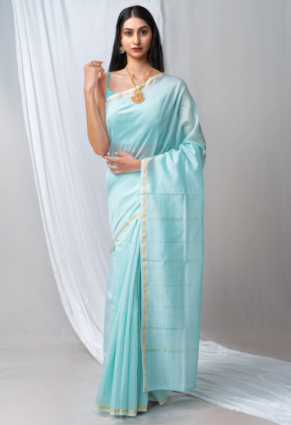 Blue Pure Chanderi Sico Saree