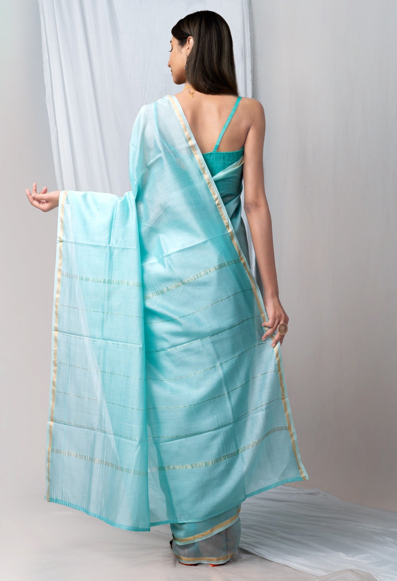 Online Shopping for Blue Pure Chanderi Sico Saree with Weaving from Madhya Pradesh at Unnatisilks.com India
