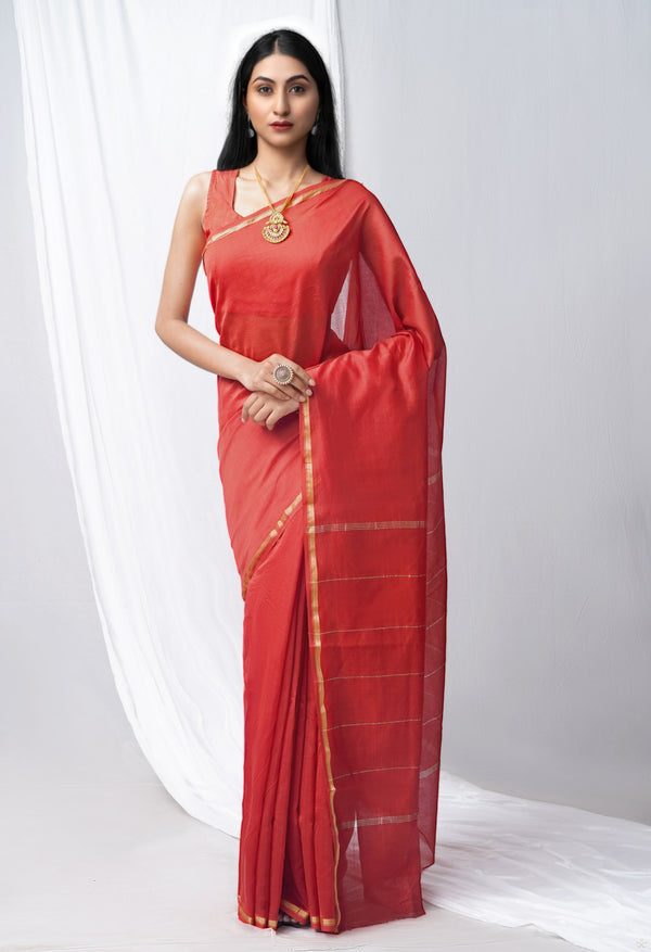Red Pure Chanderi Sico Saree