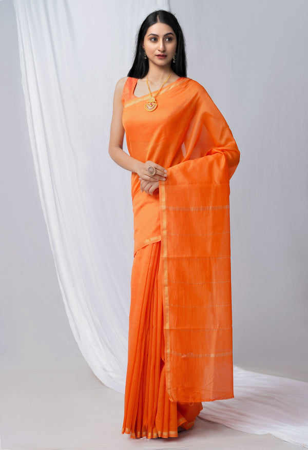 Orange Pure Chanderi Sico Saree-UNM63000