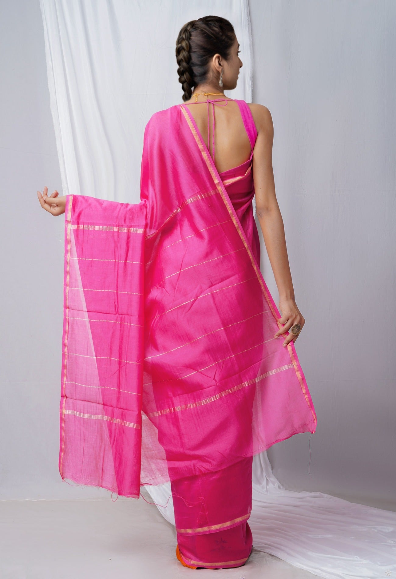Online Shopping for Pink Pure Chanderi Sico Saree with Weaving from Madhya Pradesh at Unnatisilks.com India
