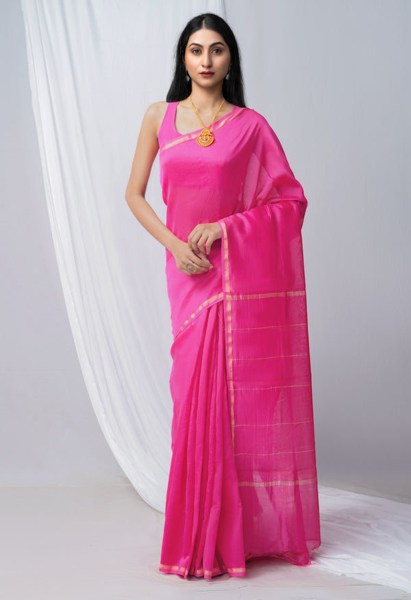 Pink Pure Chanderi Sico Saree