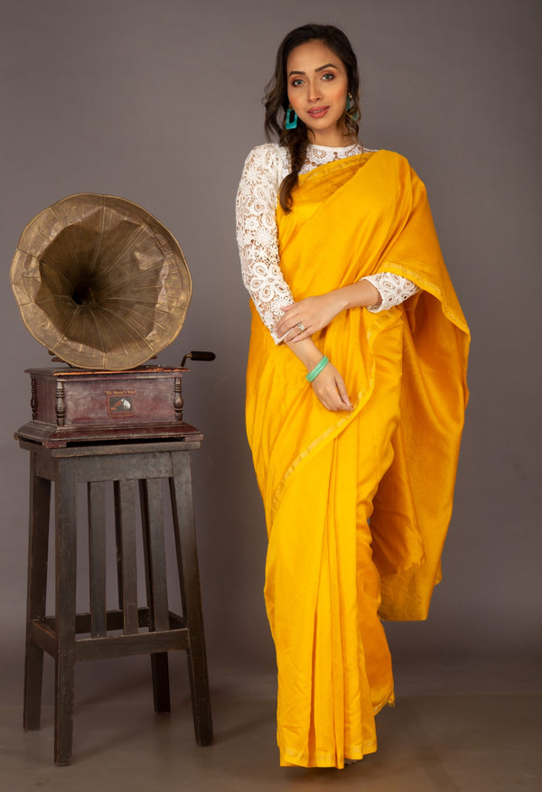Online Shopping for Yellow Pure Chanderi Sico Saree with Weaving from Madhya Pradesh at Unnatisilks.com India