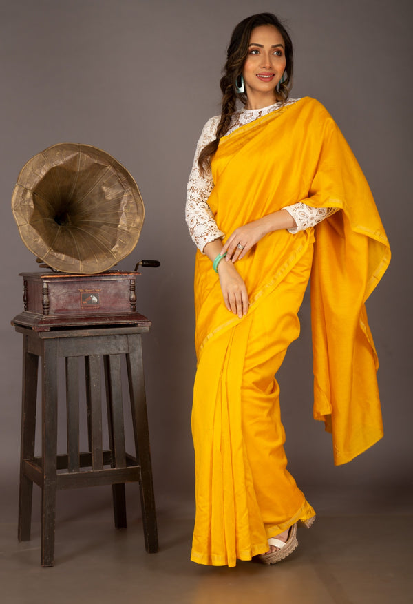 Online Shopping for Yellow Pure Chanderi Sico Saree with Weaving from Madhya Pradesh at Unnatisilks.com India