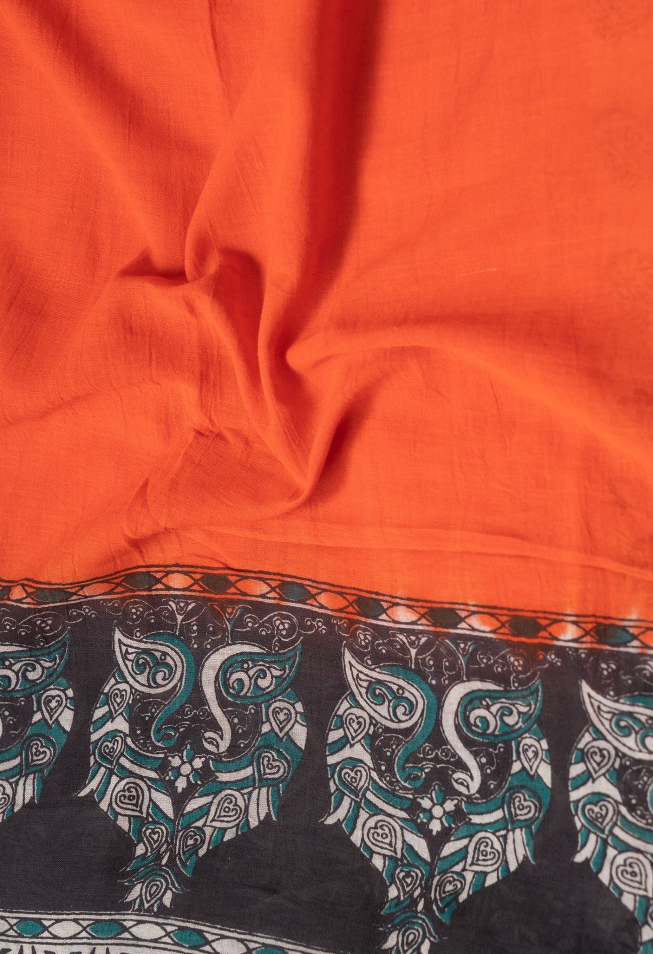 Online Shopping for Orange Pure Kalamkari Cotton Saree with Kalamkari from Andhra Pradesh at Unnatisilks.com India

