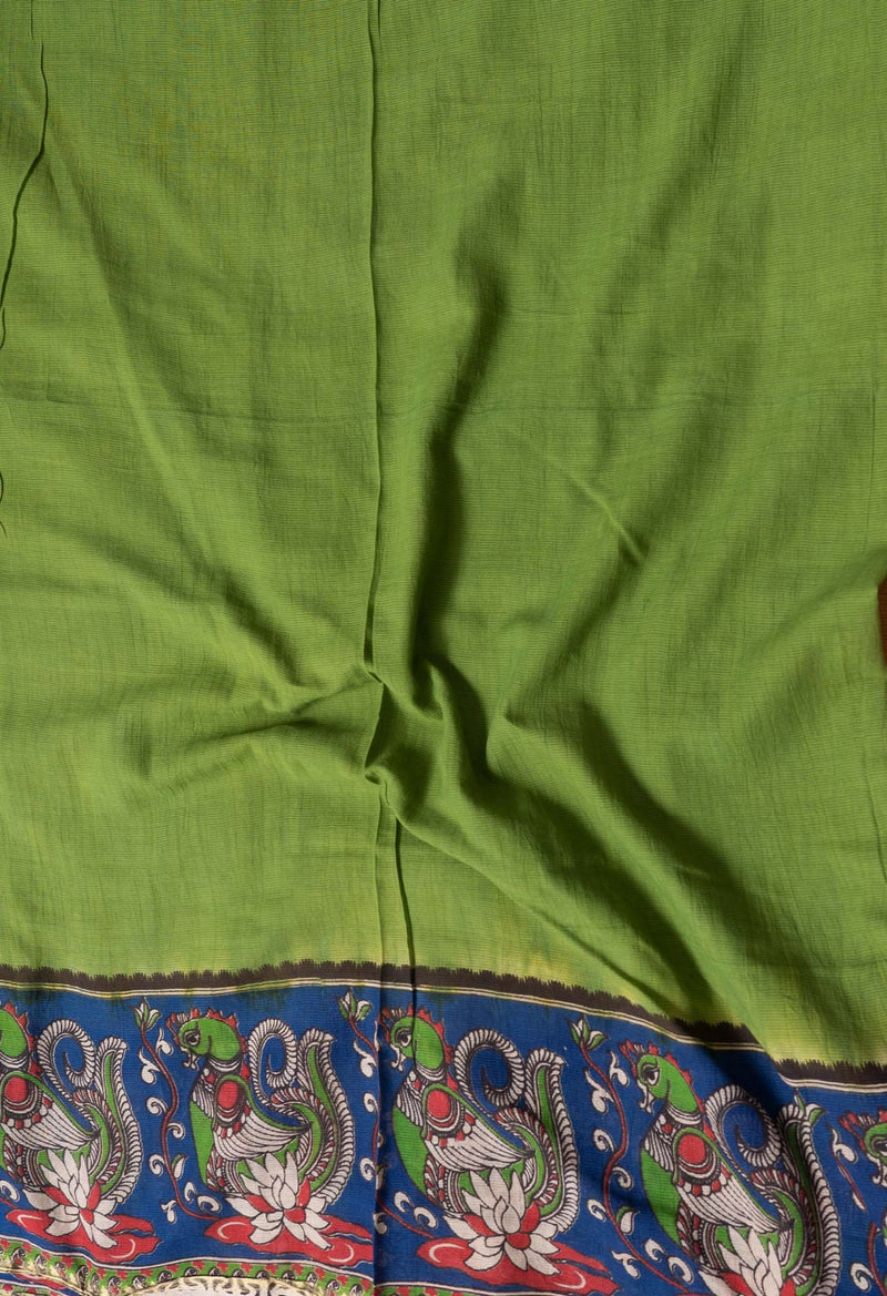 Online Shopping for Green Pure Kalamkari Cotton Saree with Kalamkari from Andhra Pradesh at Unnatisilks.com India
