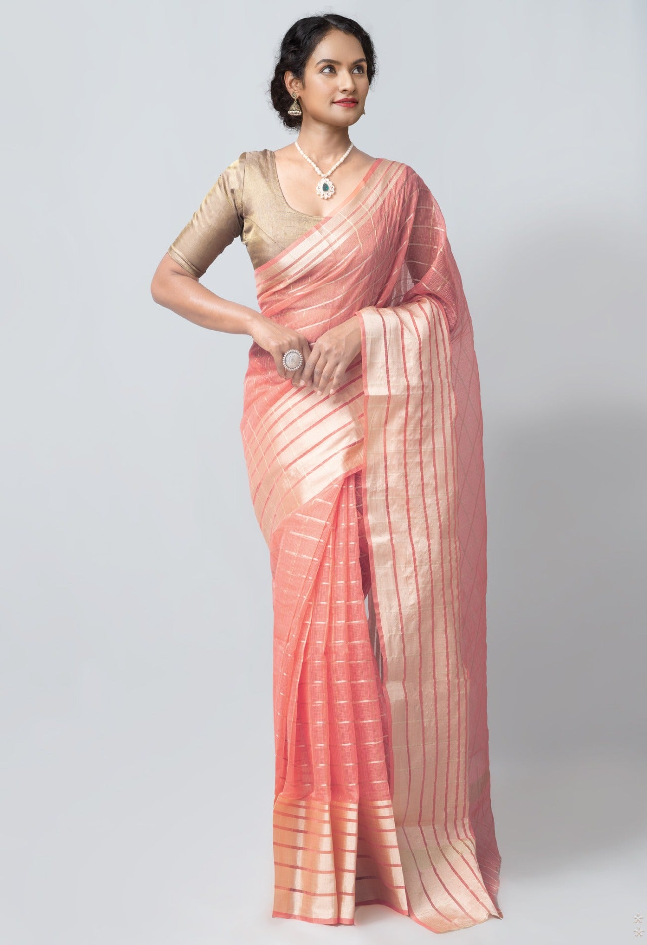 Online Shopping for Orange  Fancy Banarasi Kota Saree with Weaving from Rajasthan at Unnatisilks.com India
