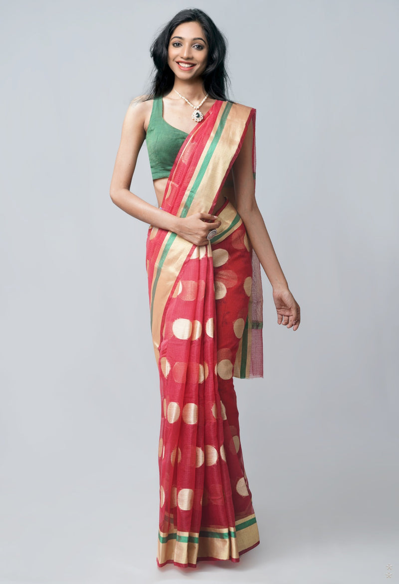 Online Shopping for Red  Fancy Banarasi Kota Saree with Weaving from Rajasthan at Unnatisilks.com India
