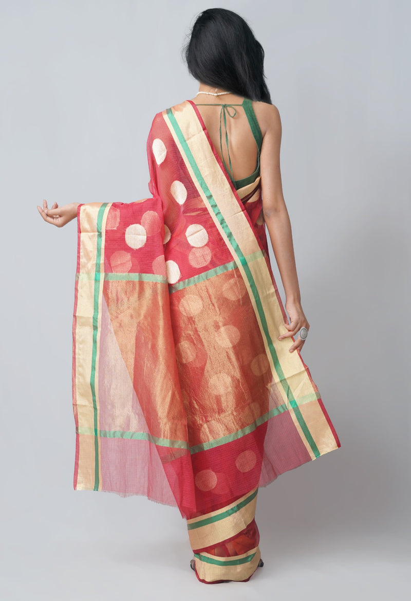Online Shopping for Red  Fancy Banarasi Kota Saree with Weaving from Rajasthan at Unnatisilks.com India
