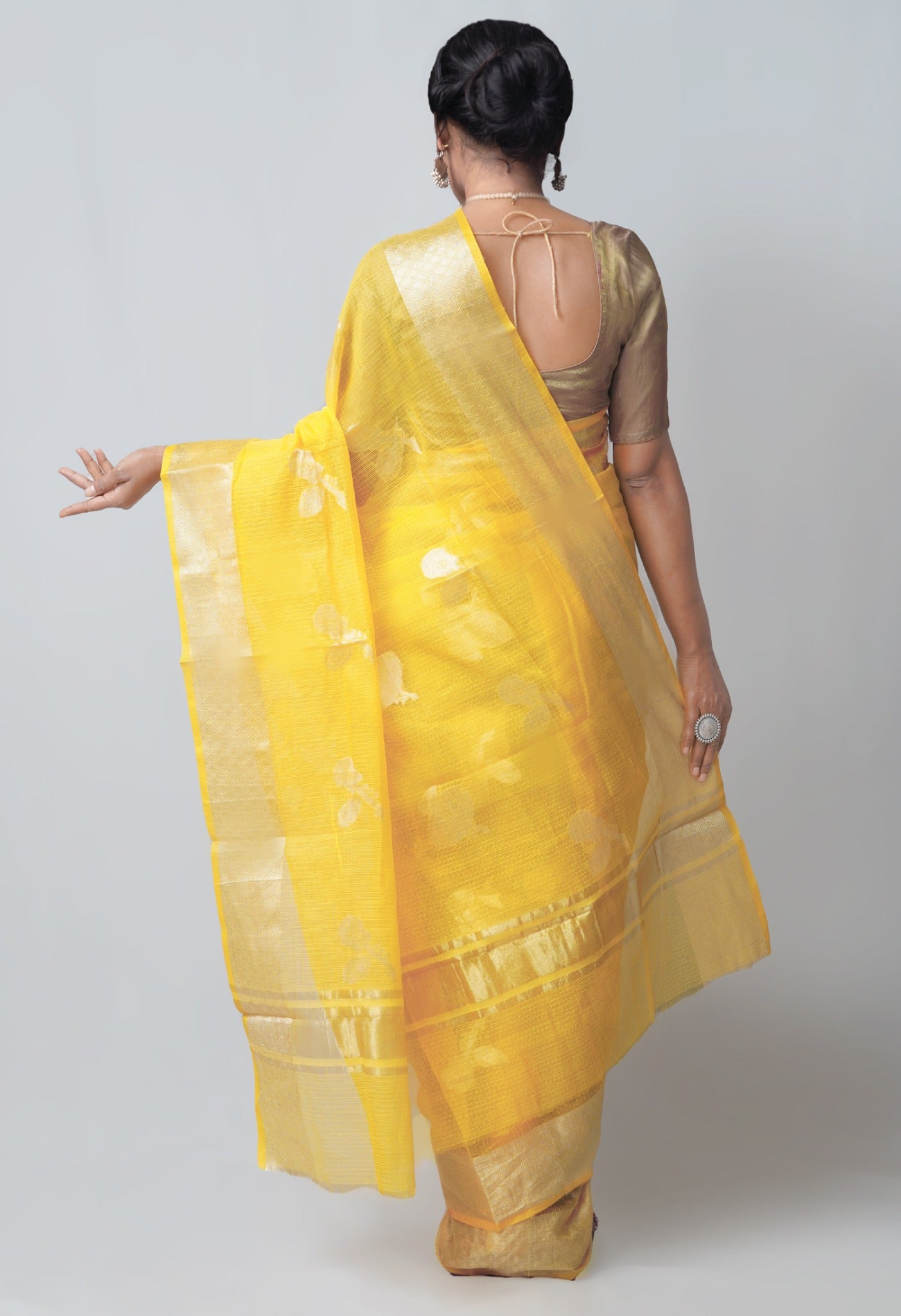 Online Shopping for Yellow  Fancy Banarasi Kota Saree with Weaving from Rajasthan at Unnatisilks.com India
