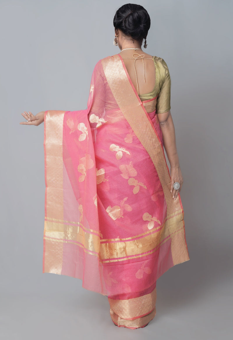 Online Shopping for Peach Pink  Fancy Banarasi Kota Saree with Weaving from Rajasthan at Unnatisilks.com India
