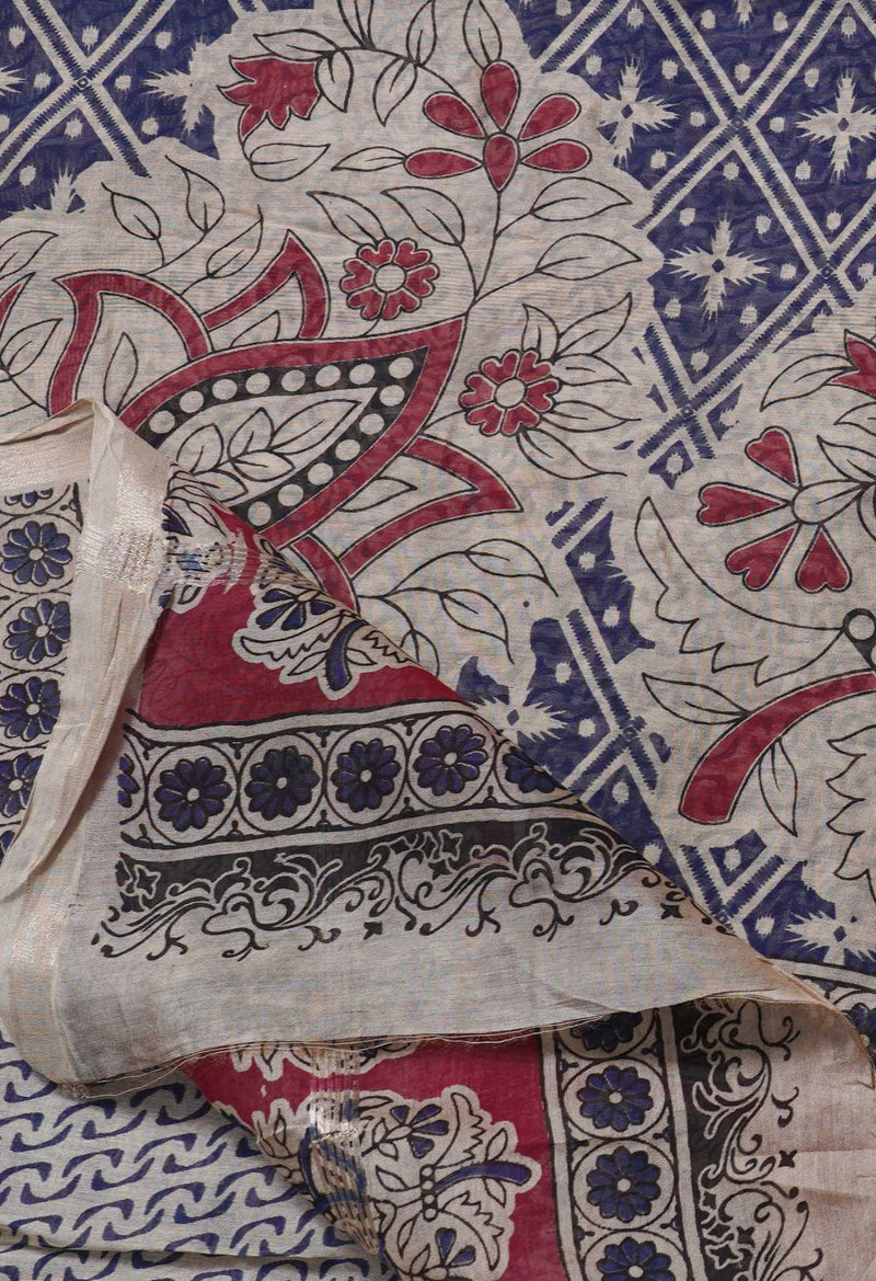 Blue Pure Kalamkari Chanderi Sico Saree