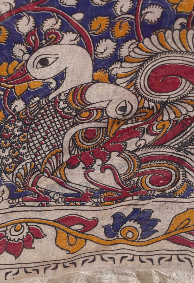 Online Shopping for Blue Pure Kalamkari Chanderi Sico Saree with Kalamkari from Madhya Pradesh at Unnatisilks.com India
