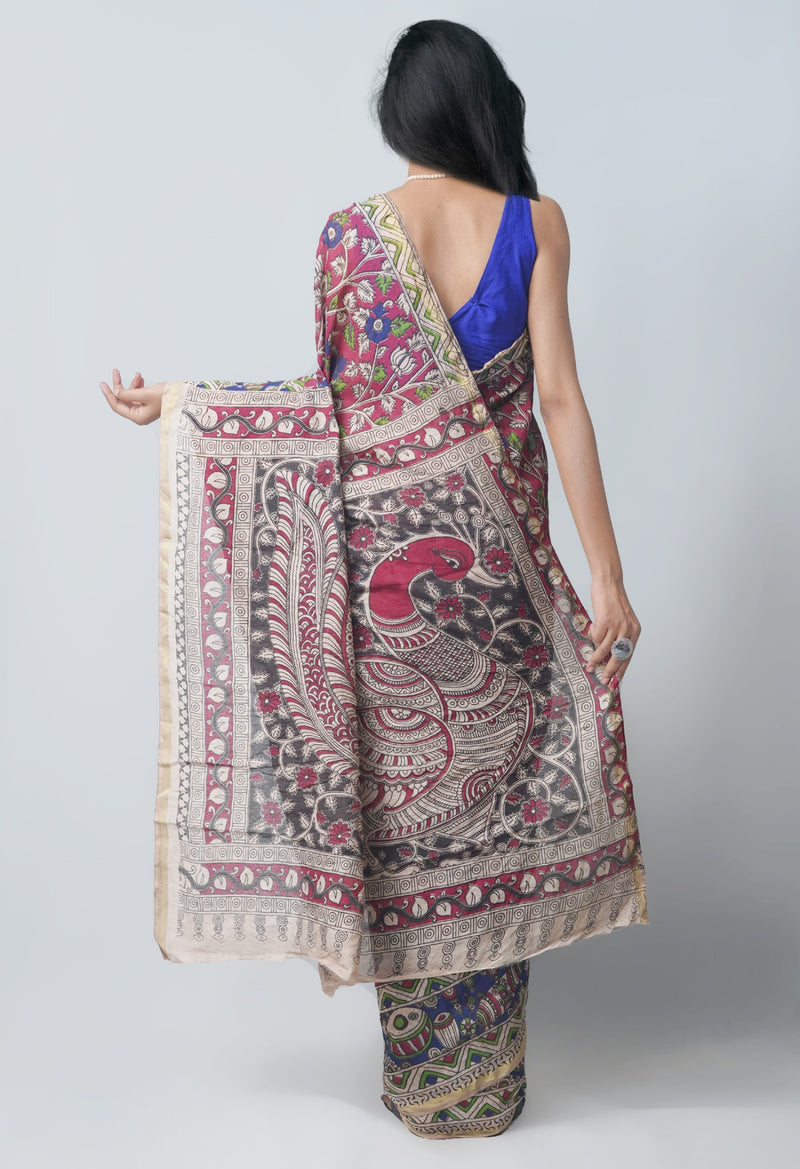 Online Shopping for Cream  Kalamkari Chanderi  Sico Saree with Kalamkari from Madhya Pradesh at Unnatisilks.com India

