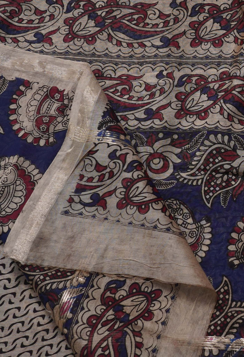 Red  Kalamkari Chanderi  Sico Saree