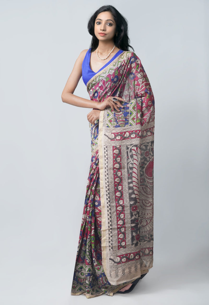 Online Shopping for Cream  Kalamkari Chanderi  Sico Saree with Kalamkari from Madhya Pradesh at Unnatisilks.com India
