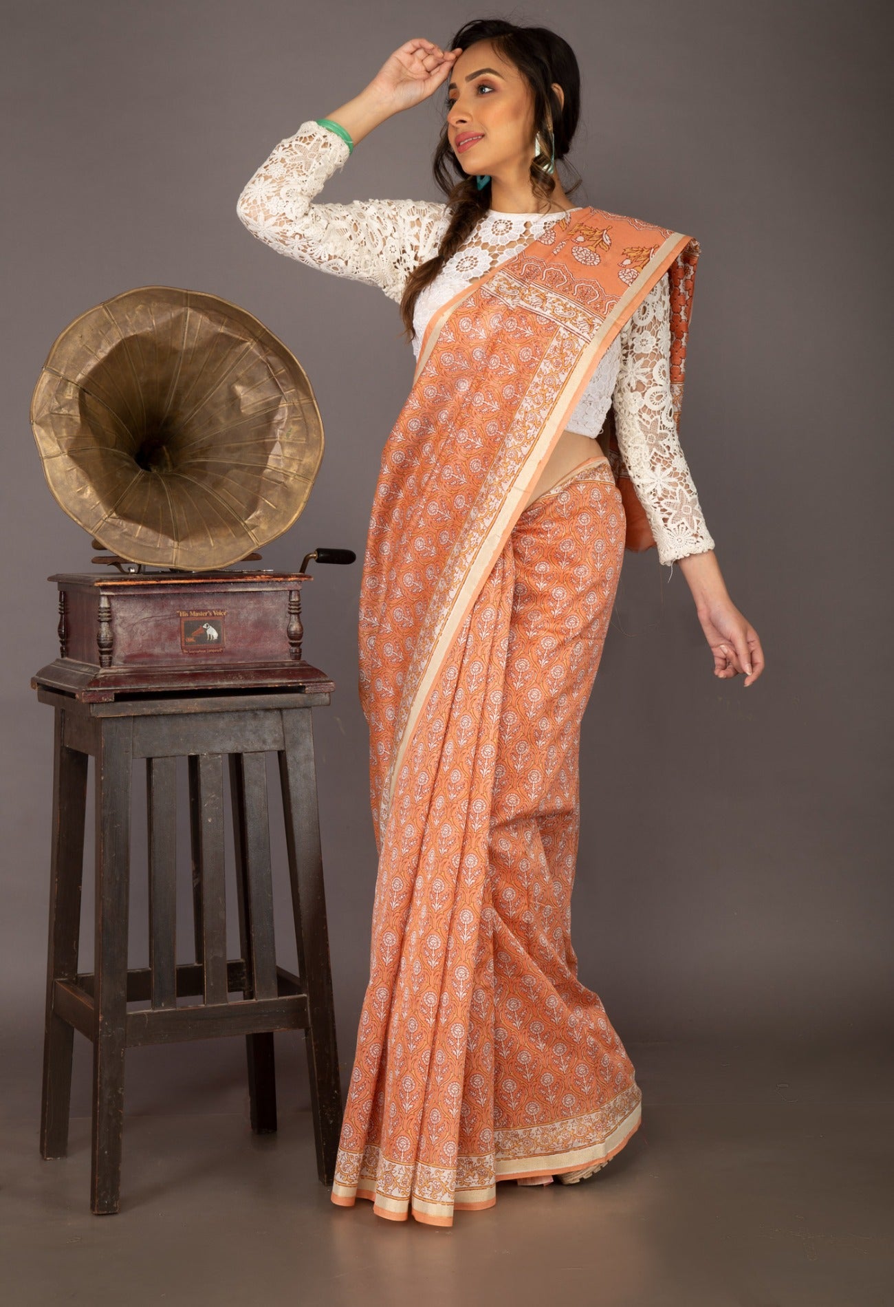 Online Shopping for Orange  Skin Printed Chanderi Sico Saree with Fancy/Ethnic Prints from Madhya Pradesh at Unnatisilks.com India
