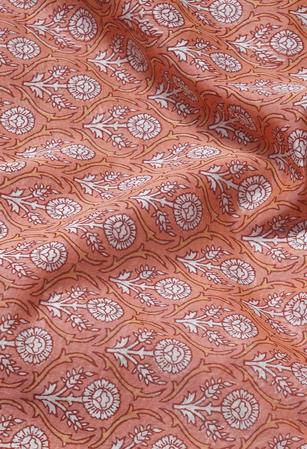 Online Shopping for Orange  Skin Printed Chanderi Sico Saree with Fancy/Ethnic Prints from Madhya Pradesh at Unnatisilks.com India

