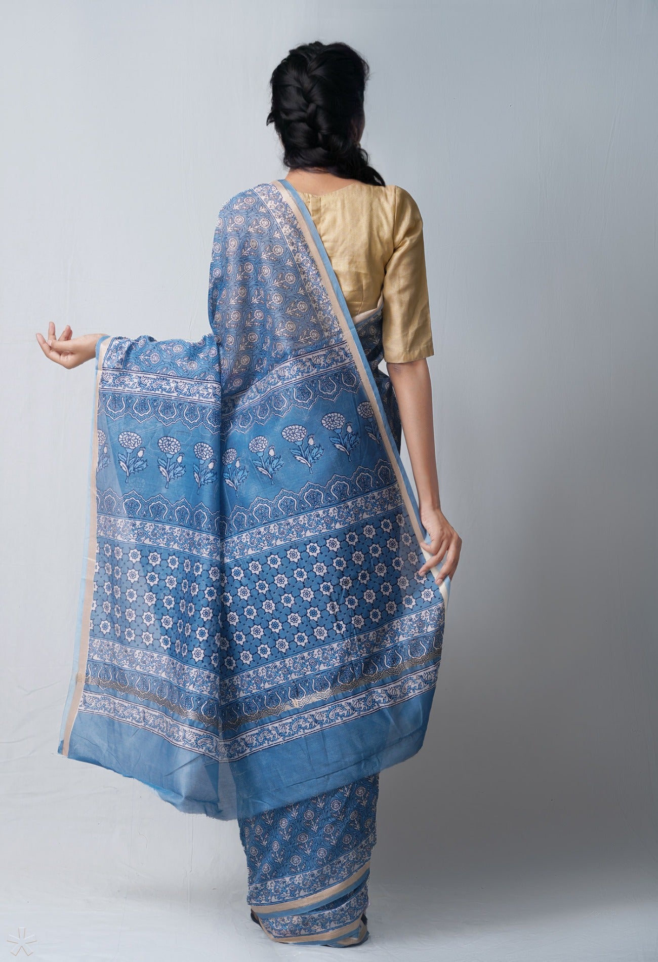 Online Shopping for Blue Skin Printed Chanderi Sico Saree with Fancy/Ethnic Prints from Madhya Pradesh at Unnatisilks.com India
