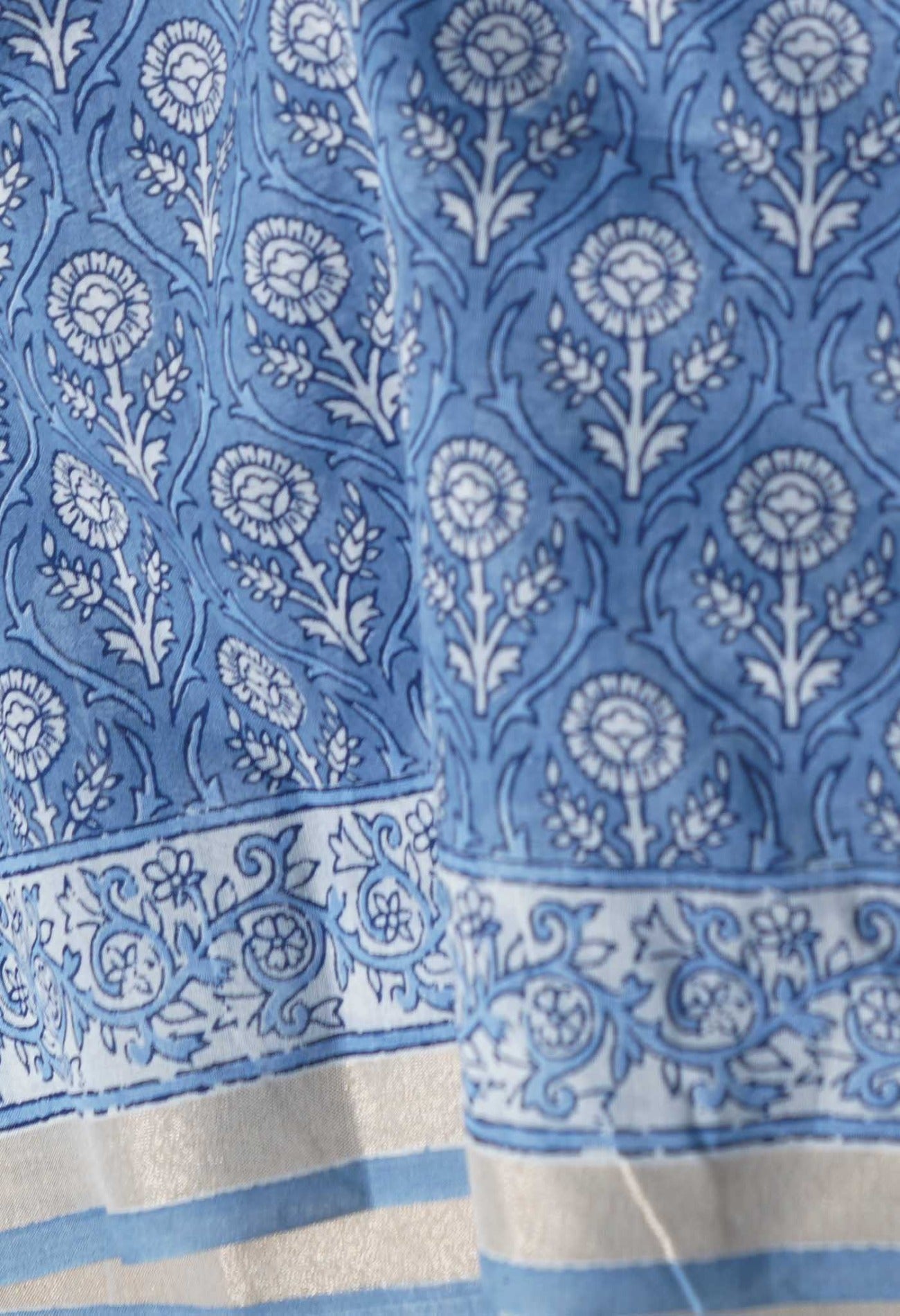 Online Shopping for Blue Skin Printed Chanderi Sico Saree with Fancy/Ethnic Prints from Madhya Pradesh at Unnatisilks.com India

