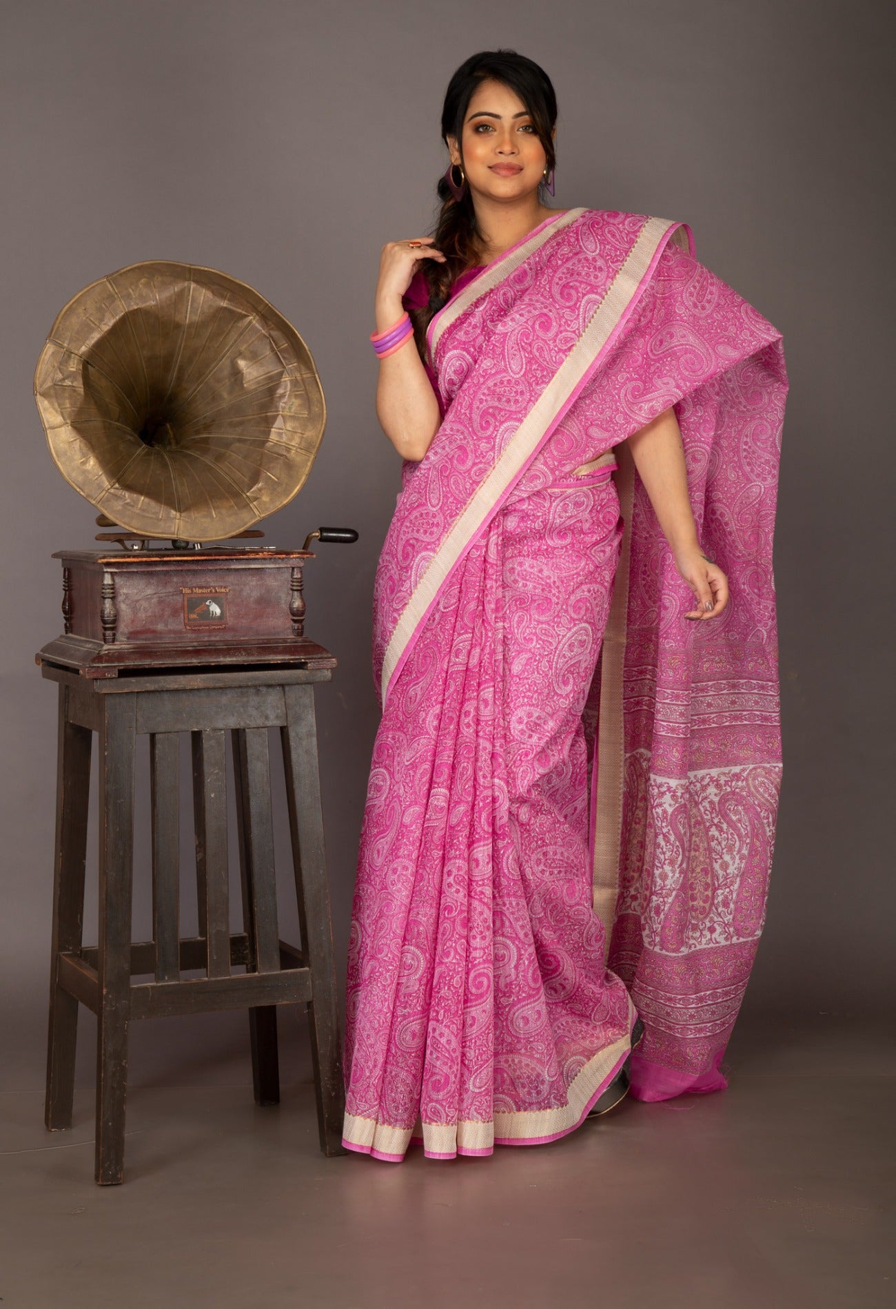 Online Shopping for Pink  Skin Printed Chanderi Sico Saree with Fancy/Ethnic Prints from Madhya Pradesh at Unnatisilks.com India