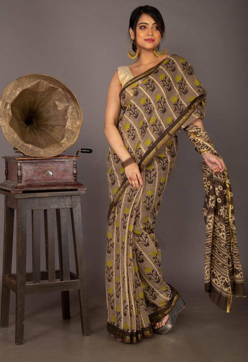 Online Shopping for Black Pure Ajrakh Mulmul Cotton Saree with Ajrakh from Rajasthan at Unnatisilks.com India
