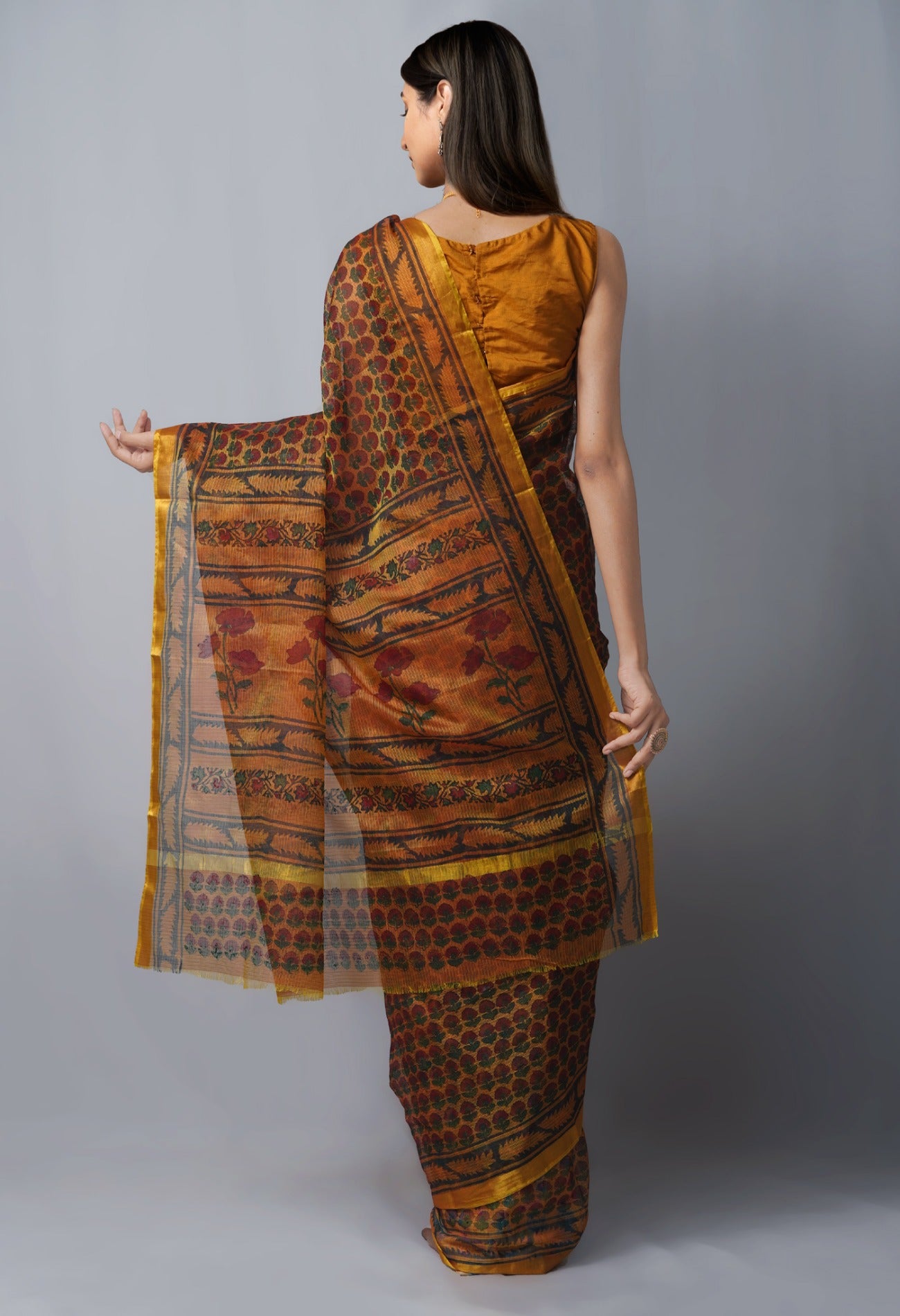 Online Shopping for Yellow Pure Kota Hand Block Print Silk Saree with Hand Block Prints from Rajasthan at Unnatisilks.com India

