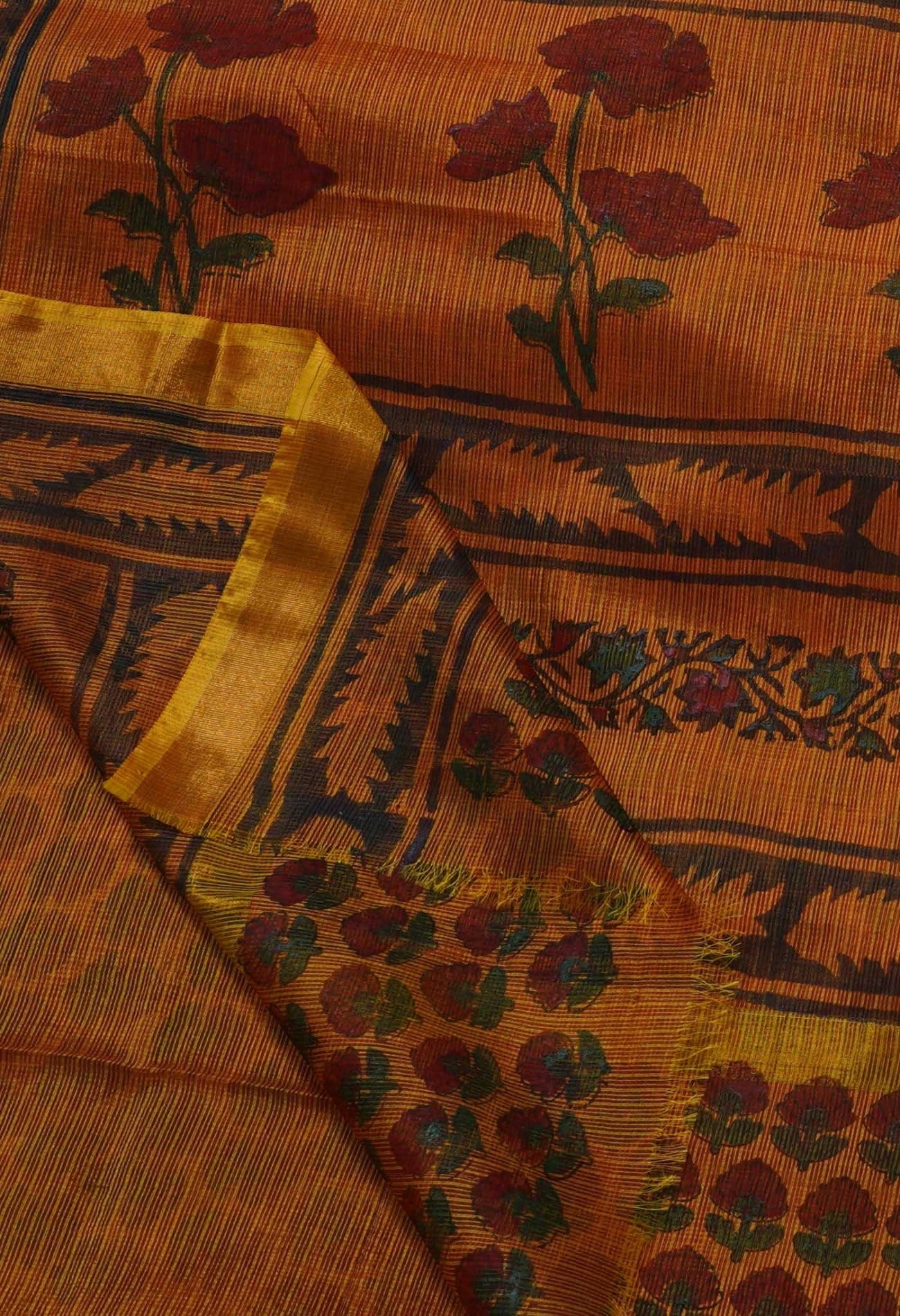 Online Shopping for Yellow Pure Kota Hand Block Print Silk Saree with Hand Block Prints from Rajasthan at Unnatisilks.com India
