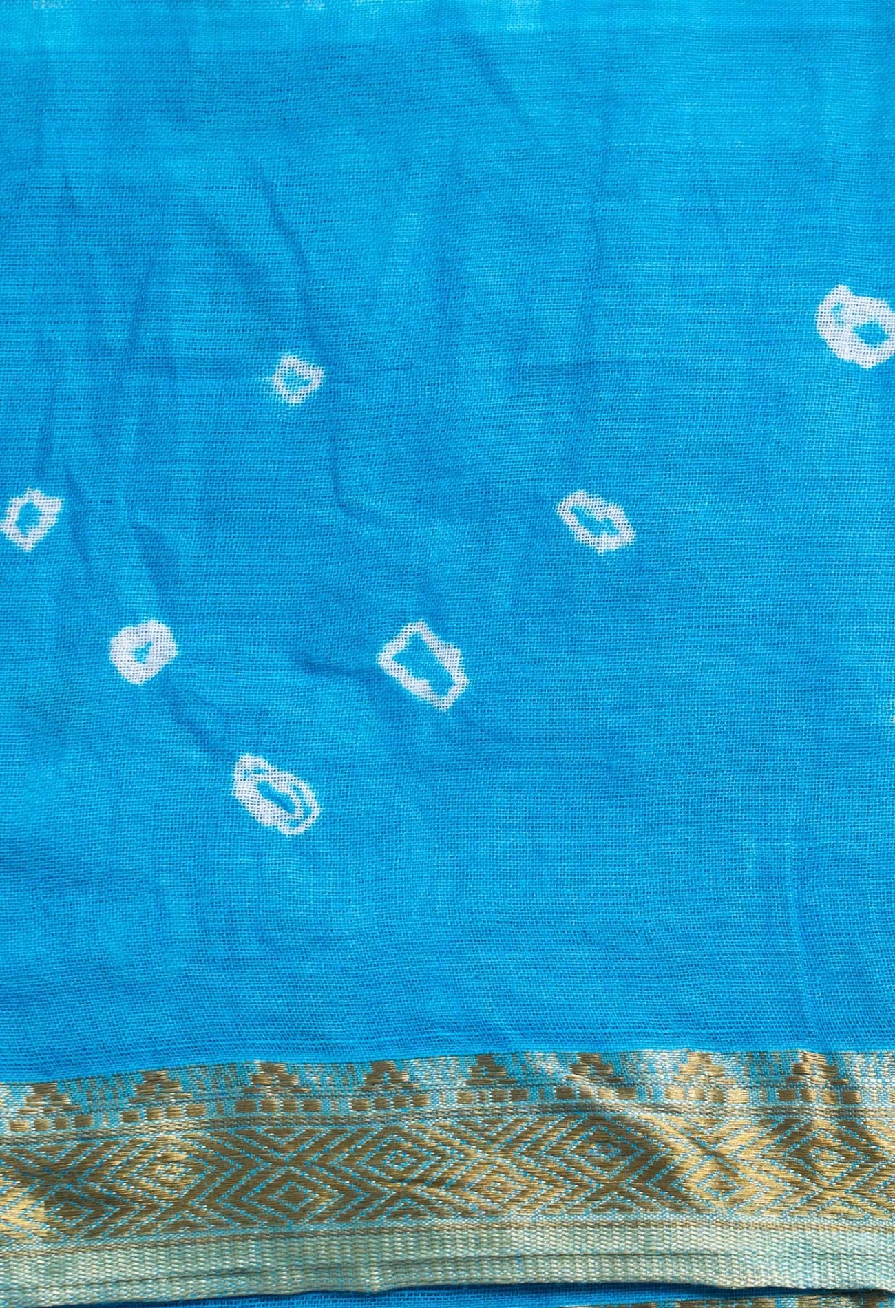 Online Shopping for White-Blue Pure Bandhani Cotton Saree with Tie-N-Dye from Rajasthan at Unnatisilks.com India
