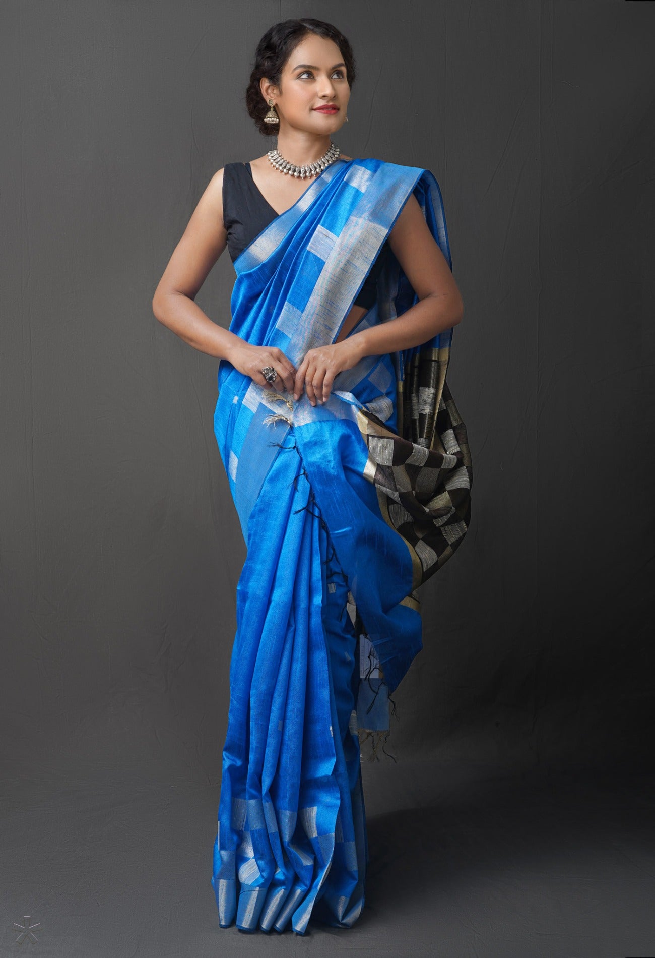 Online Shopping for Blue  Bengal Linen Saree with Weaving from West Bengal at Unnatisilks.com India
